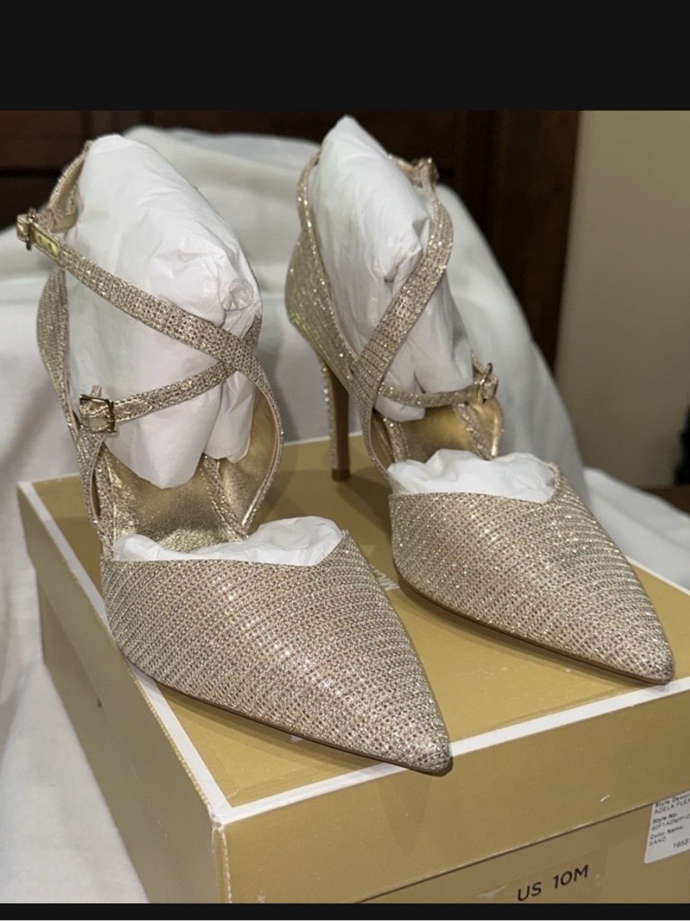 NEW M Michael Kors Adela Flex Pump Glitter Chain Mesh Gold Metallic Sz 10 NEW